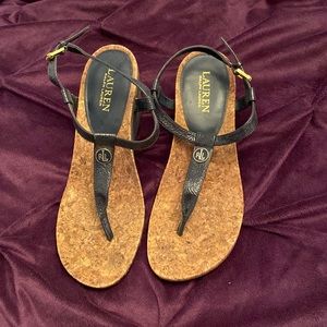 Ralph Lauren. Size 9. Wedge. Navy and brown